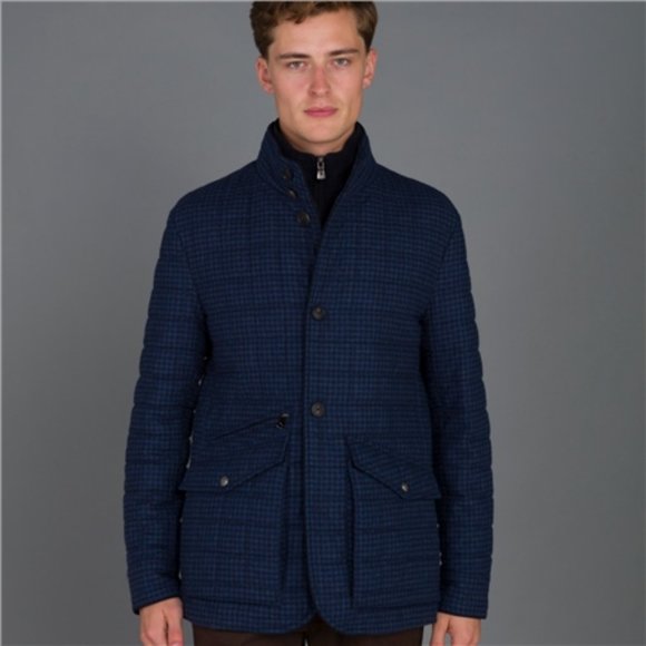 Glenveigh quilted coat in blue gingham check - Picture 1 of 8